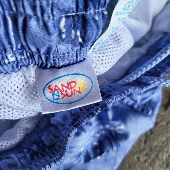 Sand N Sun Shorts Size L Blue Floral Tropical Drawstring Casual Summer Waist 26 - Picture 7 of 10